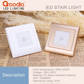 2pcs/lot PIR運動DET LIGHT SENSOR 86盒樓梯光線LED紅外人體感應燈退縮