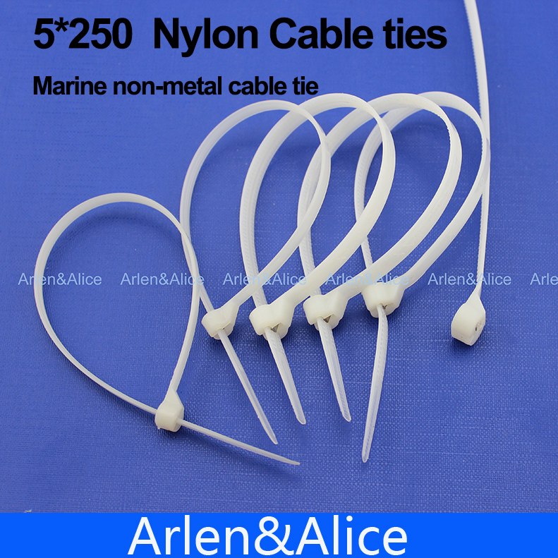 100pcs 5mm*250mm尼龍電纜紮帶不銹鋼板鎖定船容器與海洋非金屬