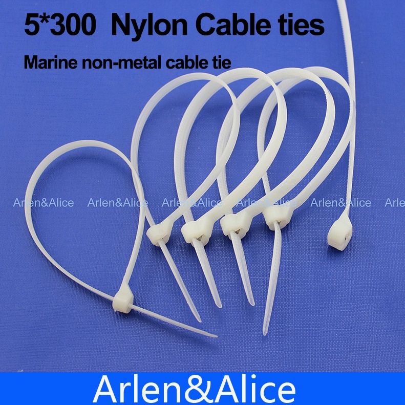 100pcs 5mm*300mm尼龍電纜綁帶不銹鋼板鎖定船容器與海洋非金屬