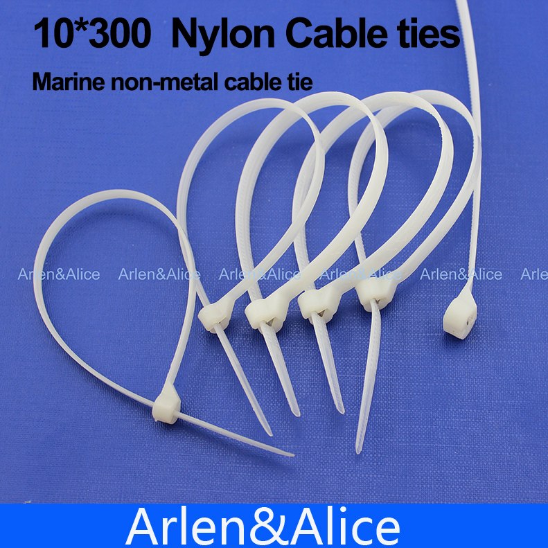 100pcs 10mm*300mm尼龍電纜綁帶不銹鋼板鎖定船船與海洋非Meta