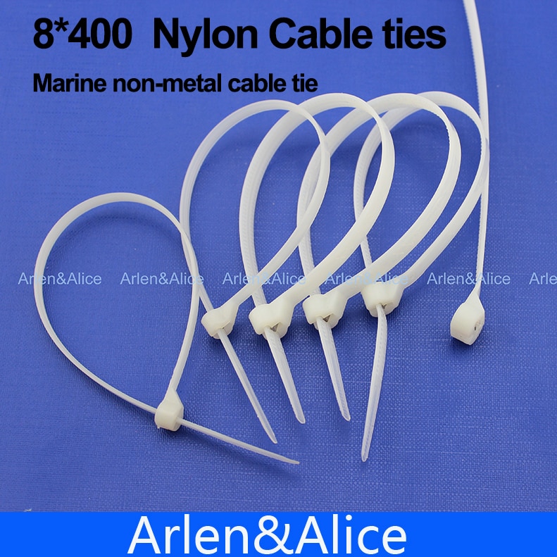 100pcs 8mm*400mm尼龍電纜綁帶不銹鋼板鎖定船容器與海洋非金屬