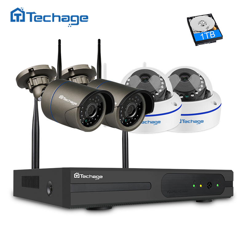 Techage 4CH 1080P無線NVR WIFI CCTV系統1MP 2MP圓頂室內室外IP攝像頭P2P視頻SECU