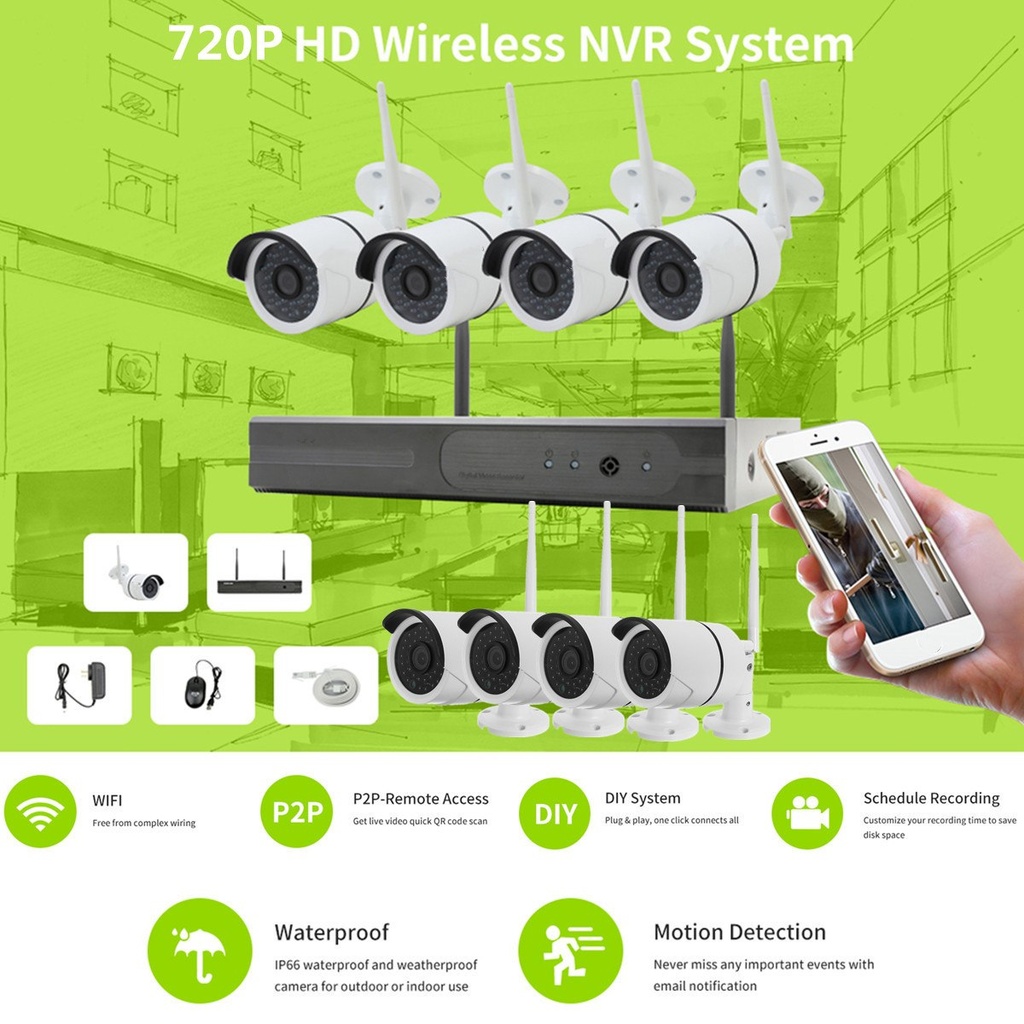 8CH 720P無線WiFi NVR室外CCTV安全夜視IP攝像機實時事件鋁