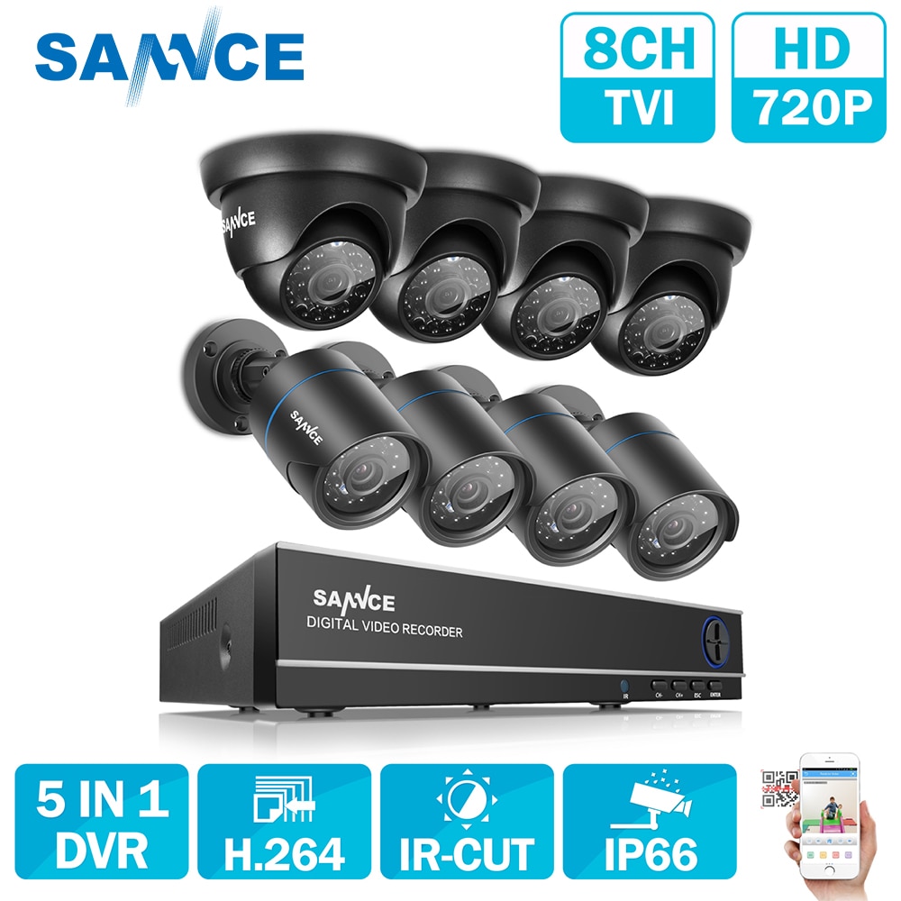 Sannce 8CH CCTV攝像機系統AHD CCTV DVR 8PCS 1MP IR戶外安全攝像機720P 1200 TVL攝像機