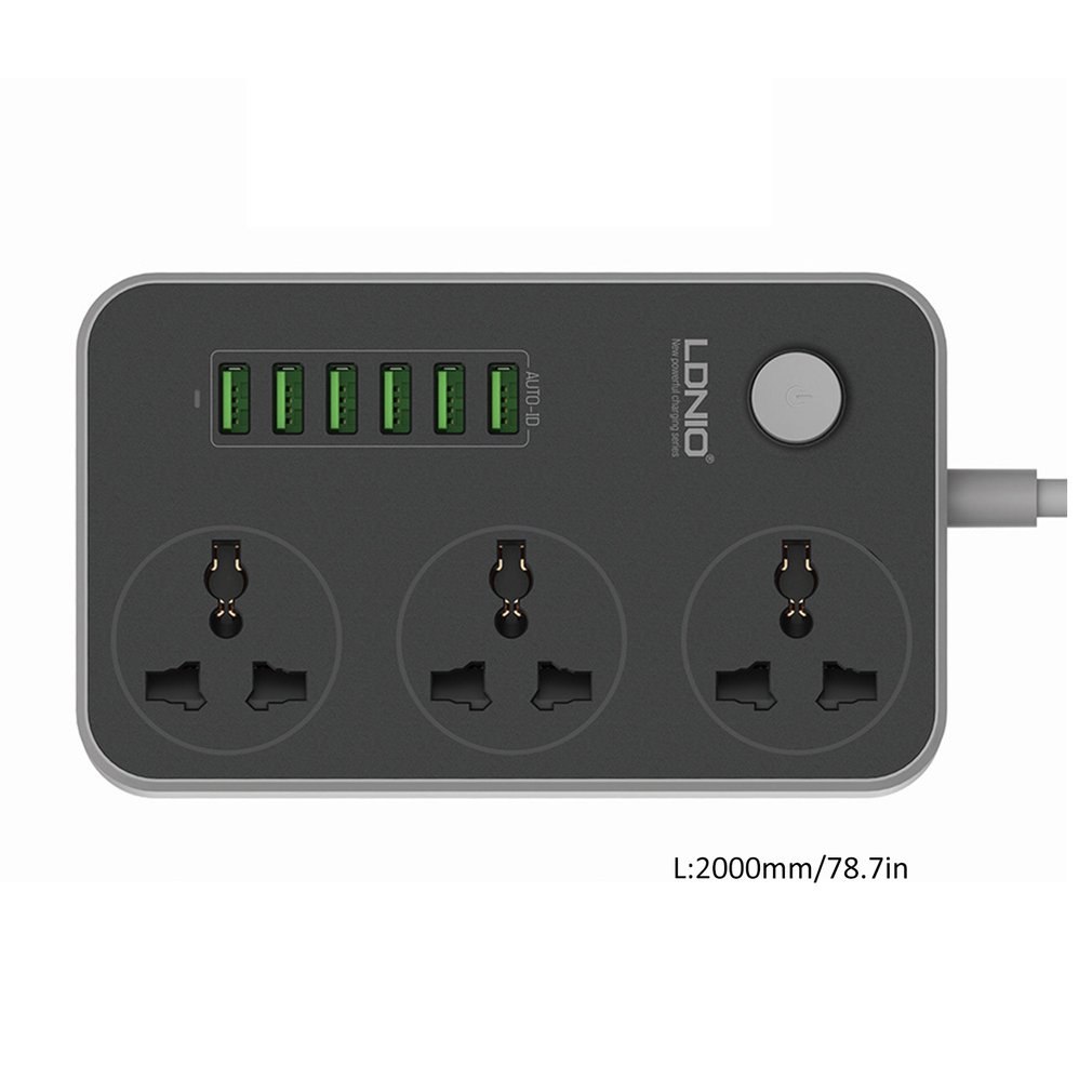 3個插座+6 USB端口USB電源智能家居套筒電湧保護器快速充電家庭擴展