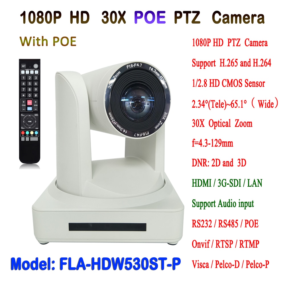 1080p 60fps 30x光學變焦VISCA和PELCO-D/P HDMI和SDI輸出HD IP POE PTZ視頻會議CA