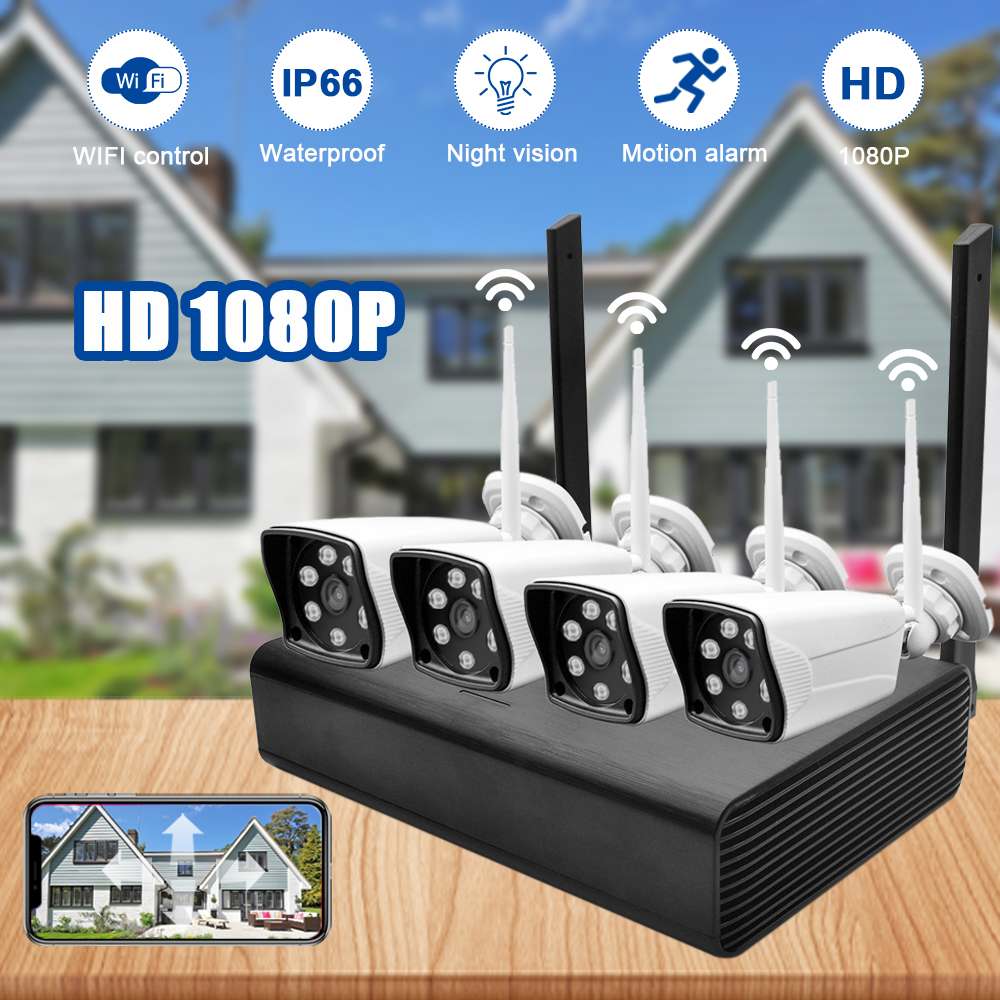 1080p無線安全攝像機系統4CH NVR 4PCS家庭室內室外WiFi IP攝像機監視