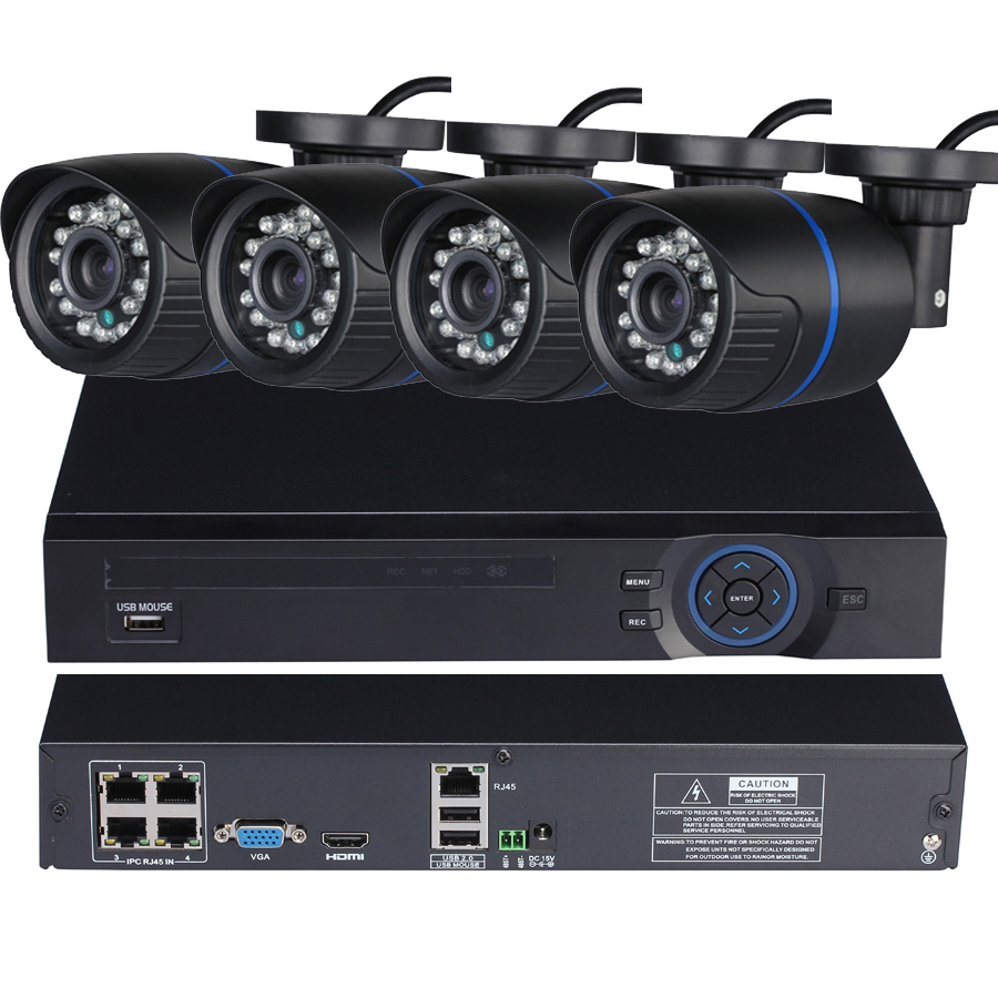 4CH Full-HD 1080P 15V POE NVR 4pcs 720P 960P 1080P Bullte 12V POE Camera POE NVR Kit Home Security IP Camera System