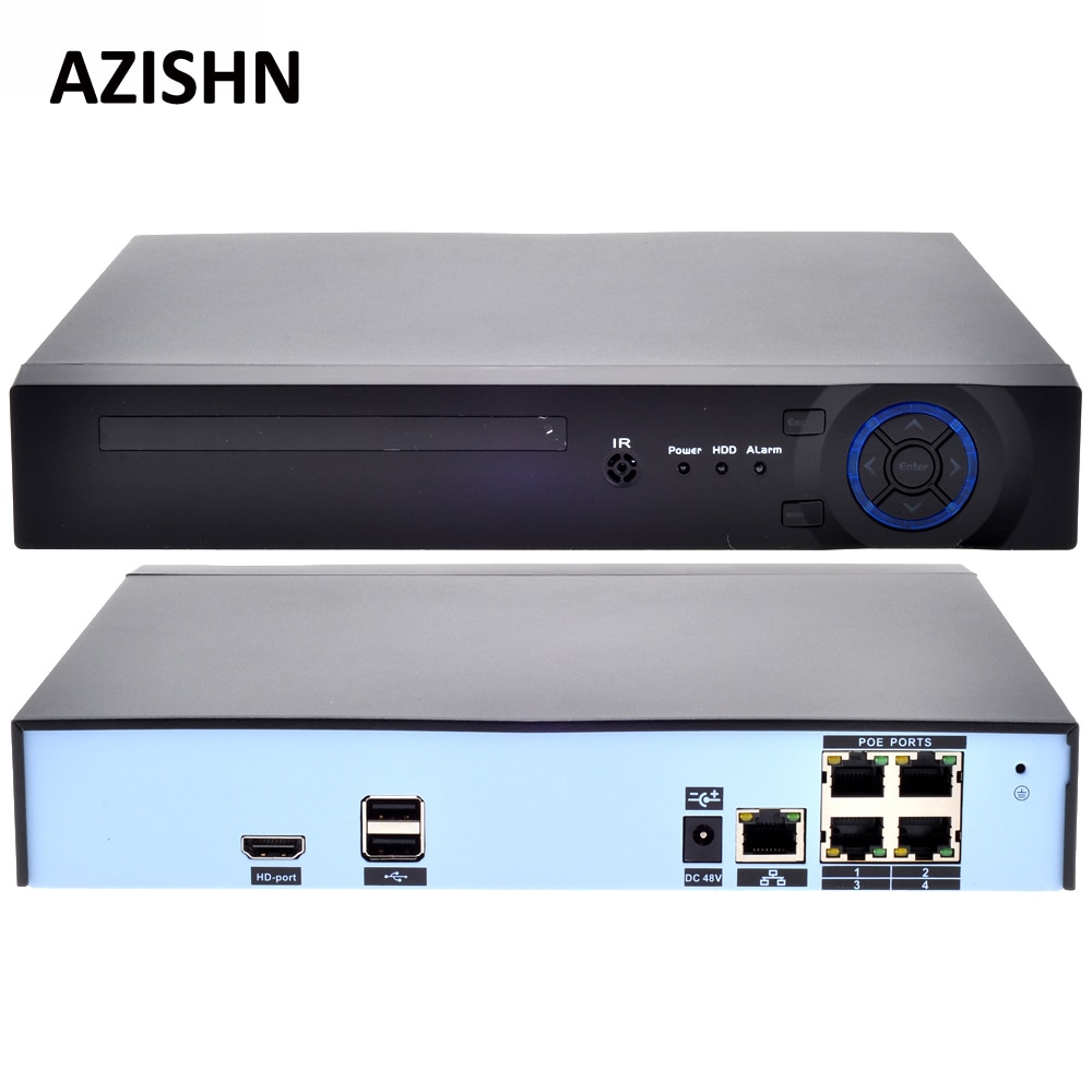 Azishn 48V POE 4CH 5MP/4MP H.265 H.264 POE NVR DVR CCTV系統ONVIF實時網絡HI3798M