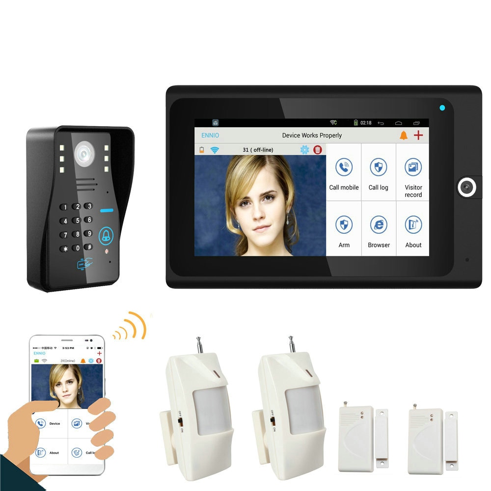 受歡迎的7“ WiFi無線RFID密碼視頻視頻門電話對Intercom DOORCOM ip Camera Home Home Alarm Alarm syste syste
