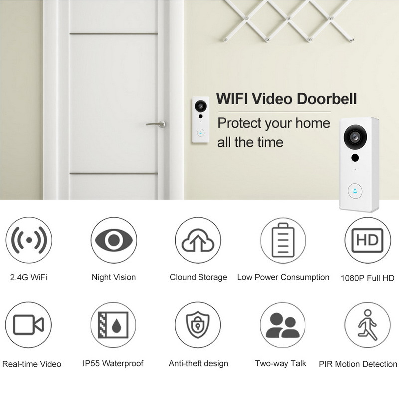 1080p主頁WiFi安全視頻門電話攝像機系統無線門鈴對講機CCTV攝像機系統