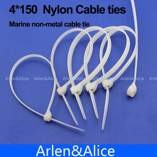 [1759455489-TW] 100pcs 4mm*150mm尼龍電纜綁帶不銹鋼板鎖定船容器，船隻非金屬