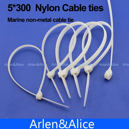 [1759481773-TW] 100pcs 5mm*300mm尼龍電纜綁帶不銹鋼板鎖定船容器與海洋非金屬