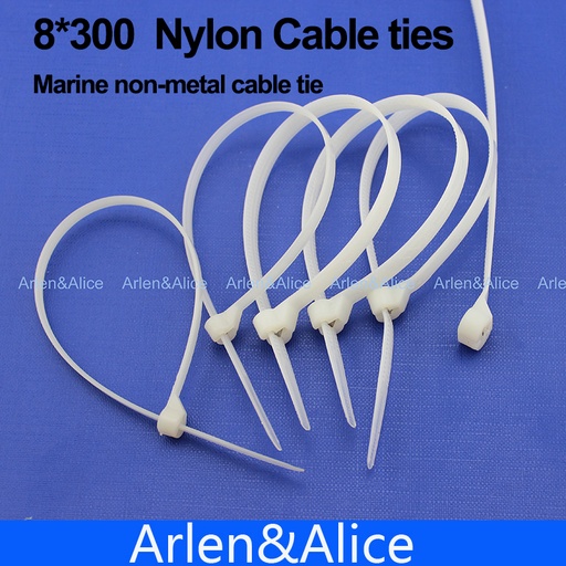 [1759538864-TW] 100pcs 8mm*300mm尼龍電纜紮帶不銹鋼板鎖定船容器與海洋非金屬