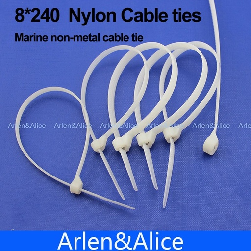 [1759561638-TW] 100pcs 8mm*240mm的尼龍電纜紮帶，用於船船的船用船隻非金屬領帶＃8240