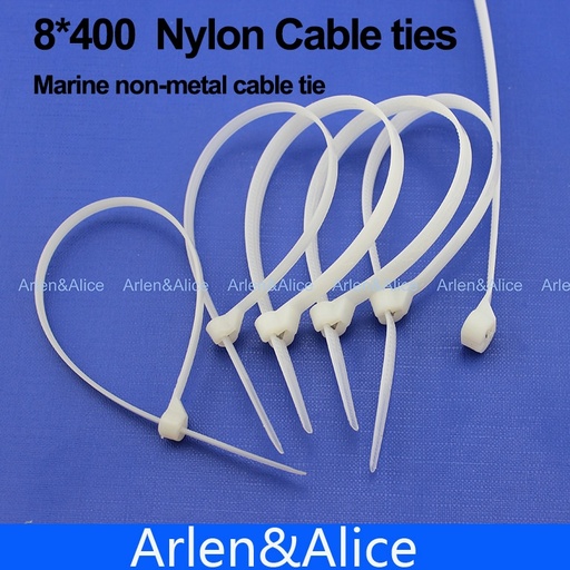 [1759588545-TW] 100pcs 8mm*400mm尼龍電纜綁帶不銹鋼板鎖定船容器與海洋非金屬