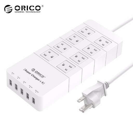 [32325421891-TW] ORICO HPC-8A5U-US-WH家庭尺寸8出口電湧保護器電源板，帶5端口40W USB充電器FO