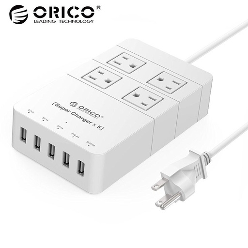 [32326835034-TW] ORICO HPC-4A5U-US-WH旅行電湧保護器插座，帶有USB電源條IC，用於iPad iPhone（白色）