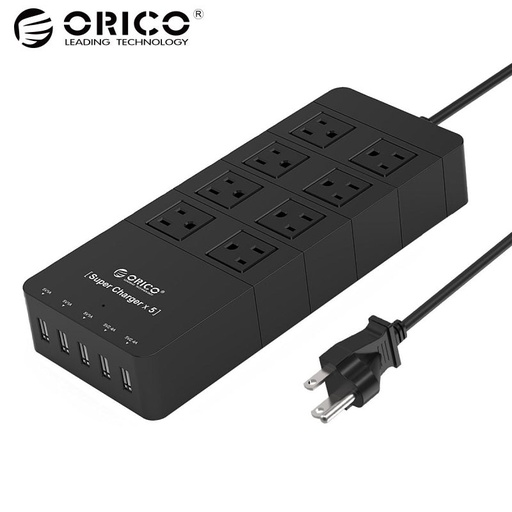 [32660853341-TW] ORICO HPC-8A5U-US-BK家庭尺寸8出口電湧保護器電源板，帶5端口40W USB充電器FO
