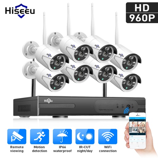 [32803045623-TW] HISEEU 8CH 960P無線閉路電視系統WiFi NVR套件防水IP攝像頭戶外家庭安全系統