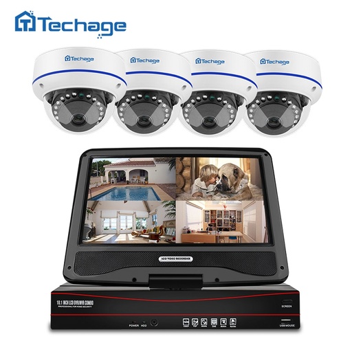 [32806085436-TW] Techage 8CH 1080P POE CCTV系統10.1“ LCD NVR試劑盒2MP室內室外圓頂防護IP攝像頭P2