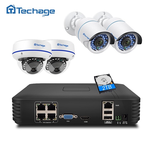 [32809544479-TW] Techage 4CH 1080P POE NVR CCTV安全系統1080P 2MP IR室外圓頂室內POE IP攝像機P2P VI
