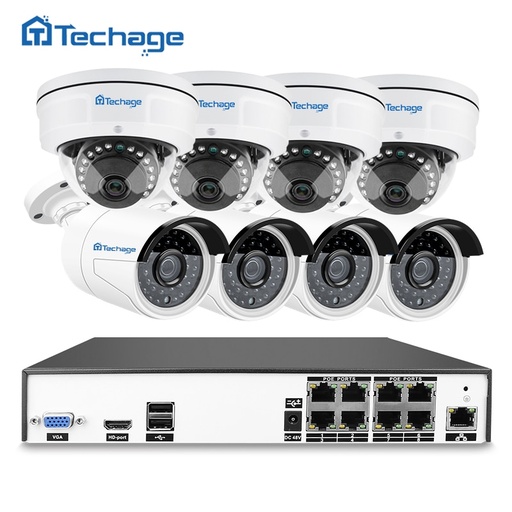 [32812041218-TW] Techage H.265 8CH 48V POE NVR 4MP CCTV系統vandalproof Anti-vandal Indoor室內室外圓頂IP攝像機