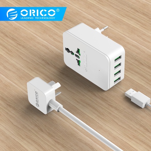 [32819959593-TW] Orico通用電源插頭旅行轉換適配器20W帶有4個USB充電端口的電湧保護器