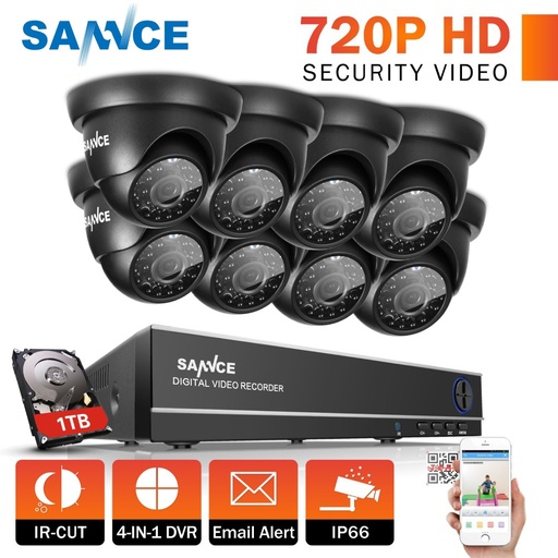[32840477170-TW] Sannce 8CH 1080P HDMI CCTV系統8PCS 720p圓頂安全攝像機IR夜視室外CCTV視頻