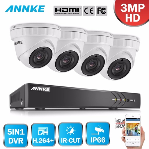 [32844770144-TW] Annke 4CH 3MP 5IN1 CCTV DVR HDMI HYBRID 4PCS 3MP 1920*1536 SMART IR CUT DOME DOME戶外安全攝像機