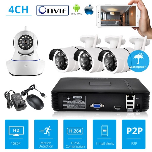 [32856246060-TW] KERUI安全攝像機系統NVR套件全高清4頻道安全CCTV NVR ONVIF WIFI攝像機系統WI