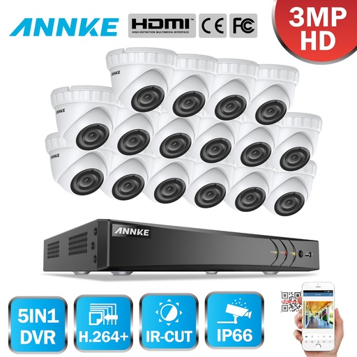 [32889054929-TW] Annke 16CH 3MP CCTV系統高清TVI DVR 16PCS 2048*1536 TVI安全圓頂攝像頭室外CCTV攝像機H