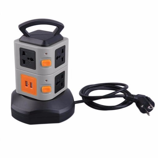 [32893660992-TW] PC+ABS抗thuld Orfload保護器7插座2 USB端口2層插座EU電湧保護器電源