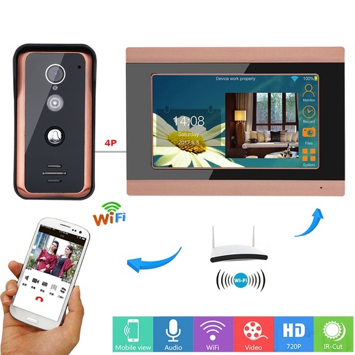 [32913111918-TW] 7英寸有線Wired Vifi視頻門電話門鈴對講系統帶有1000TVL有線IR-CUT相機n