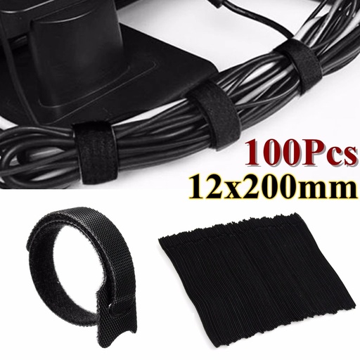 [32955296931-TW] 通用100 pcs 12x200mm黑色可重複使用的尼龍電纜電線組織者黑色電纜綁帶包裹整齊