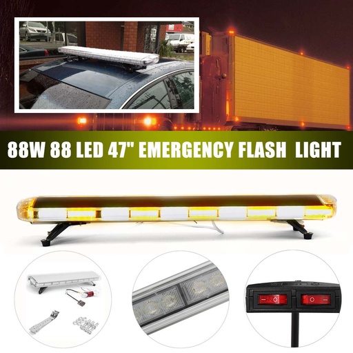 [32955376168-TW] 47英寸88W汽車LED Flash緊急信標光88LED響應頻閃琥珀色/白色用於汽車TRU