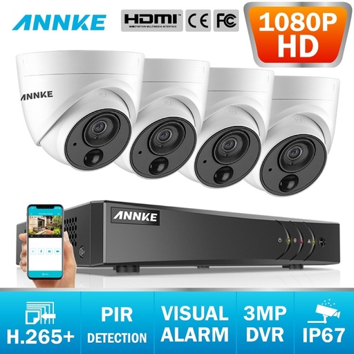[32957833113-TW] Annke 8CH 3MP 5IN1 CCTV DVR HD 4PCS TVI安全相機PIR檢測戶外圓頂攝像頭視頻