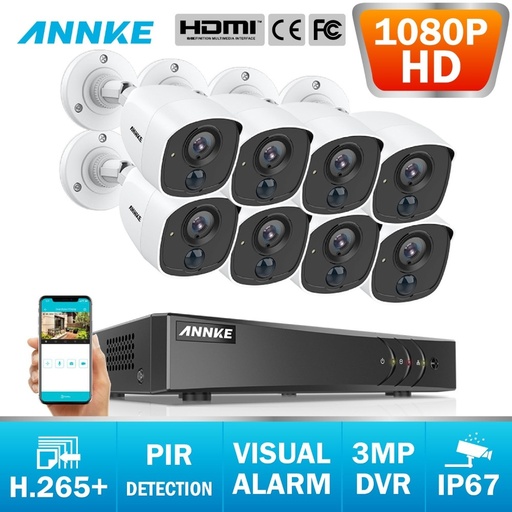 [32957853101-TW] Annke 8CH 3MP 5IN1 CCTV DVR HD 8PCS 1080P安全攝像機PIR檢測戶外圓頂攝像頭home vid