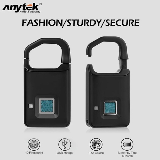 [32965350294-TW] Anytek P4 USB可充電智能指紋鎖無鑰匙指紋解鎖防盜安全墊