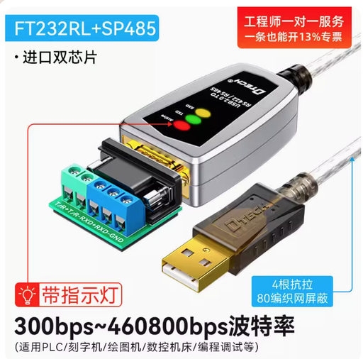 [DT-5019-TW] 帝特usb轉rs485/422串口線工業級Type-c轉電腦換器ft232芯九針串口通訊線模塊防雷防浪湧