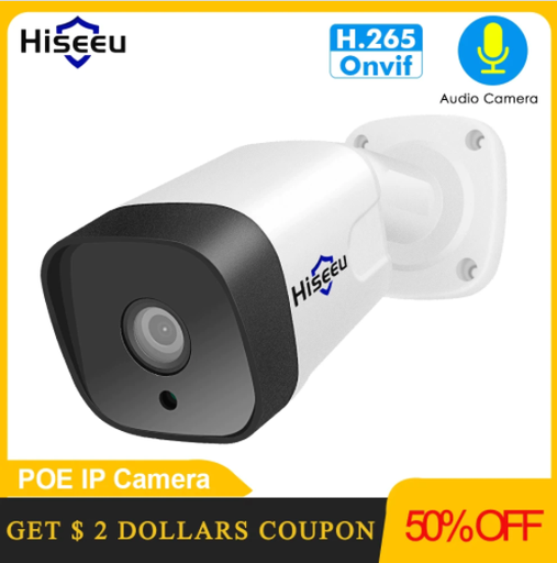 [HISB-2M-TW] HISEEU 2MP監視POE IP攝像機音頻H.265 1080p戶外夜間視覺防水安全CCTV攝像機ONVIF用於POE NVR