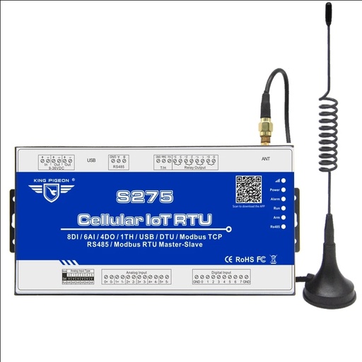 [RTUS275-TW] 4G LTE蜂窩IoT網關警報設備工業RS485串行端口GSM GPRS GPRS Modbus RTU M2M M2M用於SCADA OPC SERVE S275