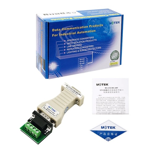 [UT-201B-TW] UTEK UT-201B RS232至RS485轉換器COM DB9工業級雙向傳輸1.2公里通信協議無需電力
